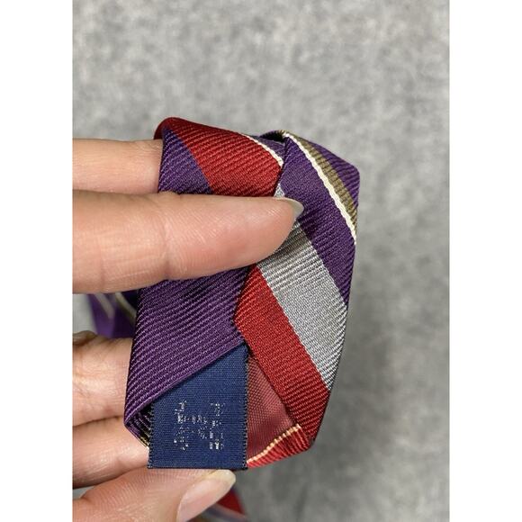 Polo Ralph Lauren Tie Mens Purple Stripe 100% Silk USA Preppy Vintage - Picture 6 of 9